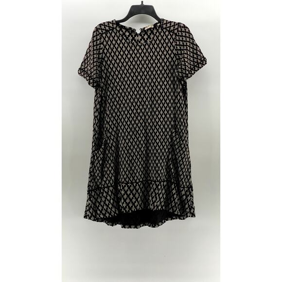 FATFACE Women's Black Printed Crewneck Short Sleeve Simone Knee Length Dress SZ8 - Picture 1 of 13